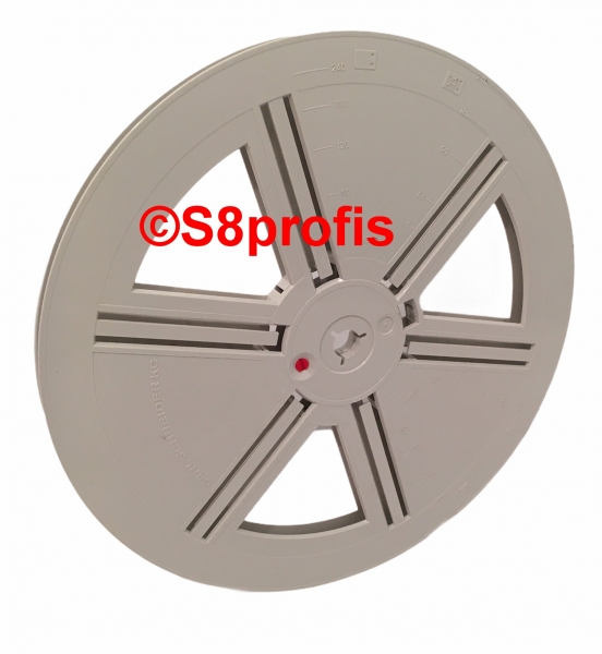 Super 8 Filmspule, Leerspule  240 Meter, mit Dose     (281020-1)
